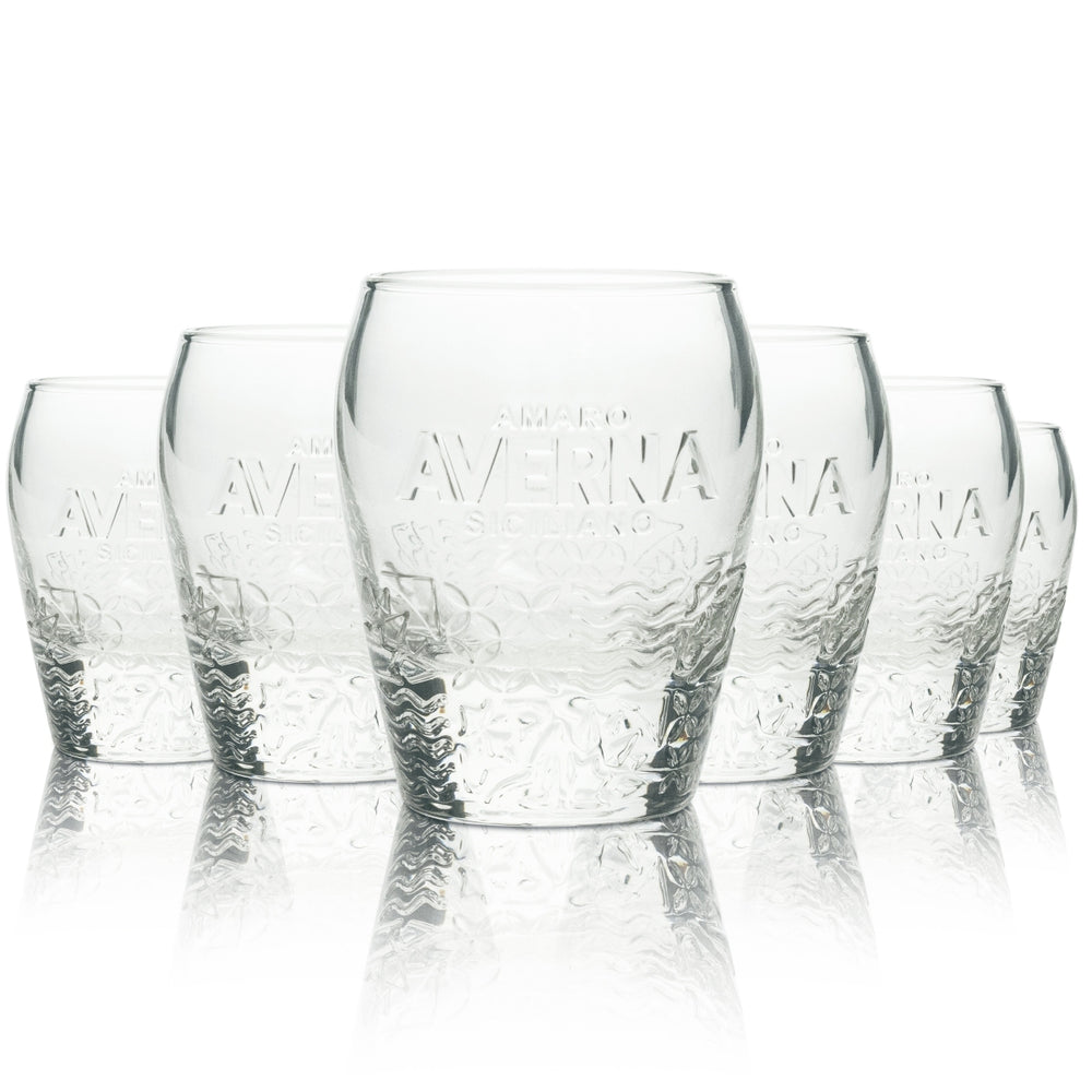 6x Averna Glas 0,15l Tumbler Kontur Relief Gläser Amaro Siciliano Gastro Geeicht