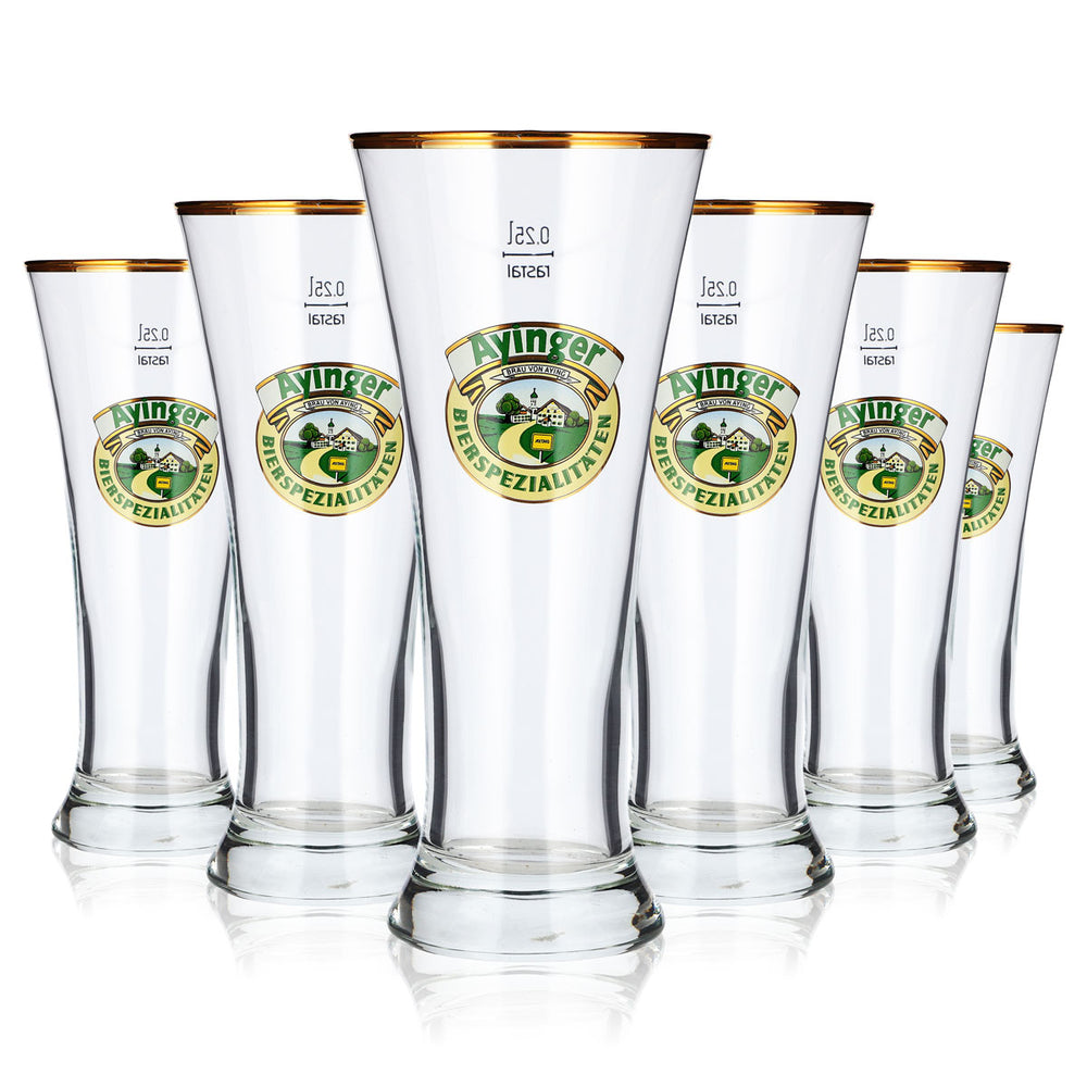 6x Ayinger Bier Glas 0,25l Pokal Goldrand Rastal (6er Set)
