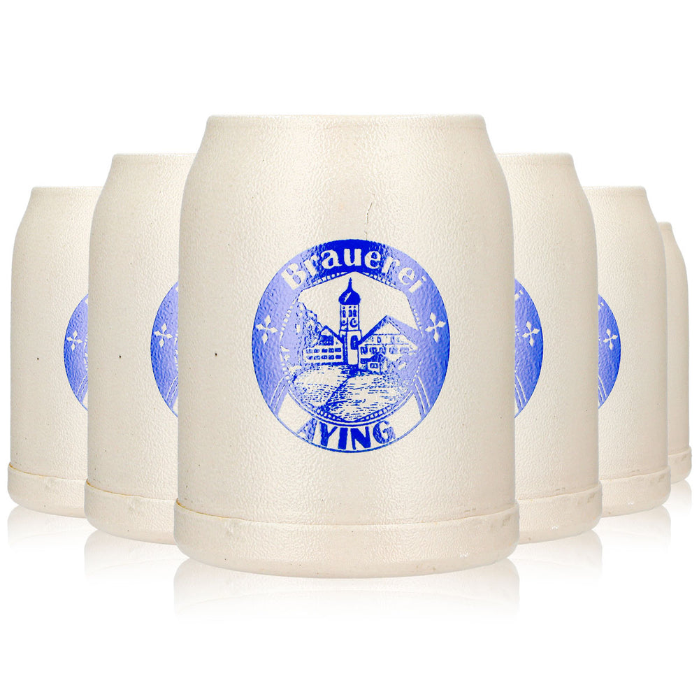 6x Ayinger Bier Glas 0,5l Krug Blaues Logo Brauerei Ton (6er Set)