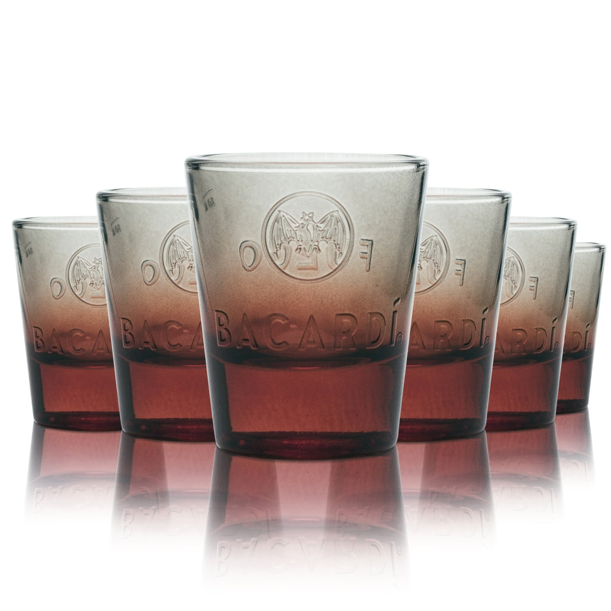 6x Bacardi Glas 4cl Shot Kurze Stamper Kontur Gläser Fuego Gastro Kneipe Bar