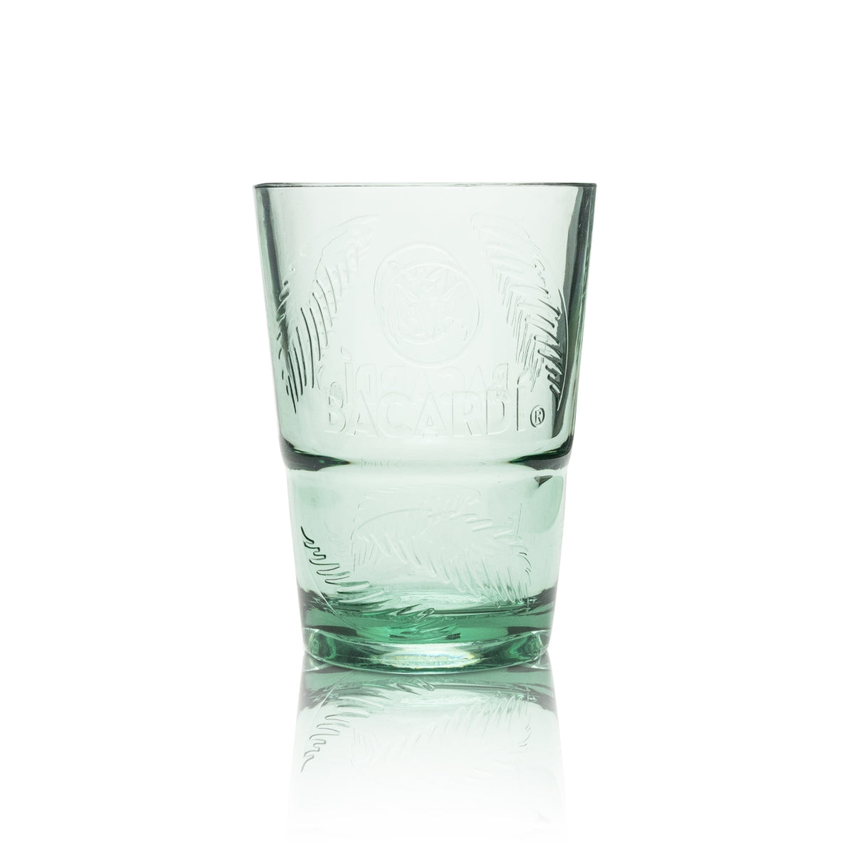 6x Bacardi Kunststoff Mehrwegbecher Glas 0,36l Grüne Longdrinkgläser Palmenmuster – Ansicht 2