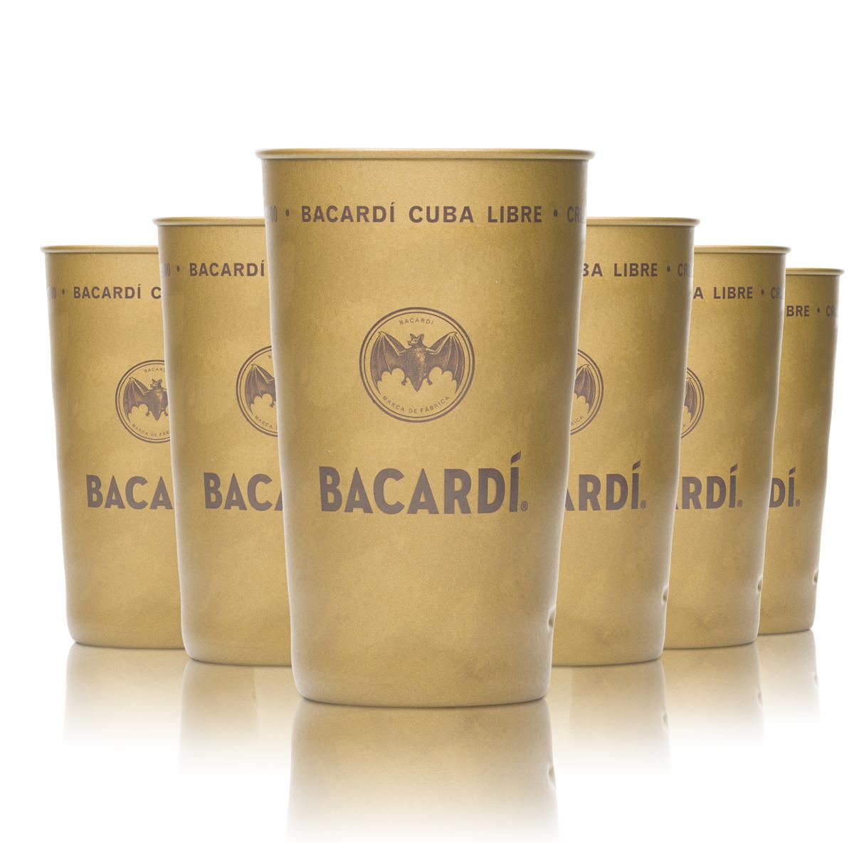6x Bacardi Rum Becher Metallbecher Cuba Libre gold