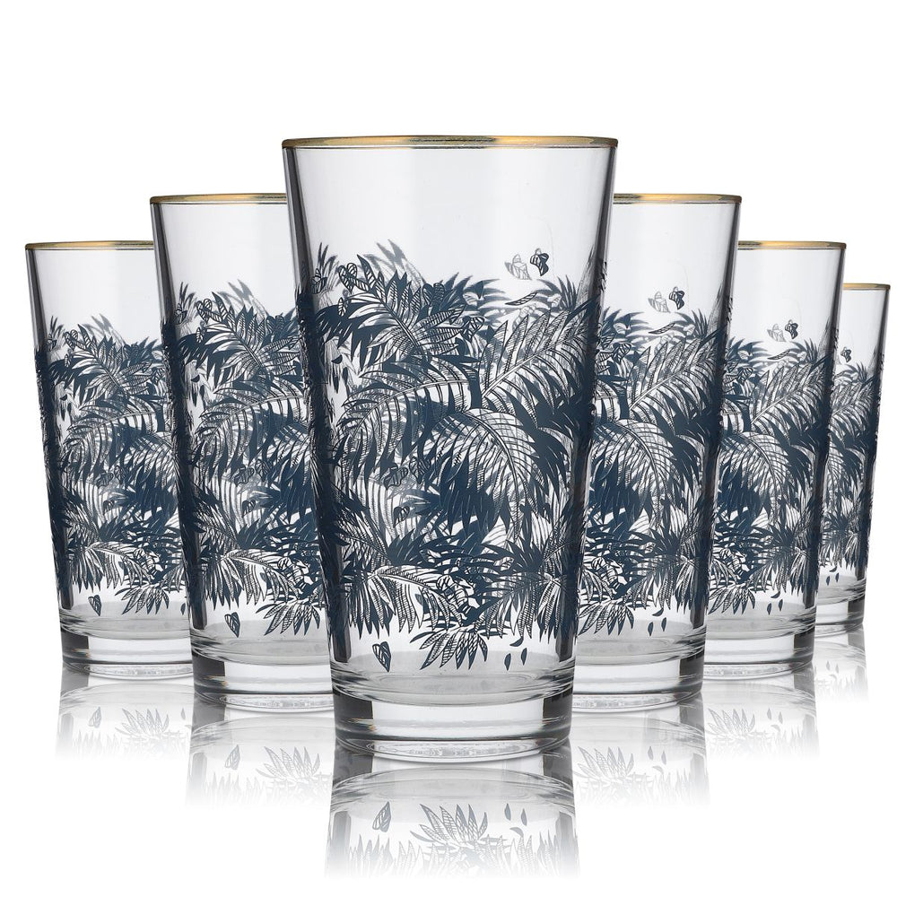 6x Bacardi Rum Glas Longdrink Palmen mit Goldrand 39cl