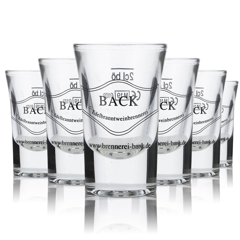 6x Back Glas 2cl Schnapsglas Shotglas Kurze Stamper Gläser Set Brennerei Back