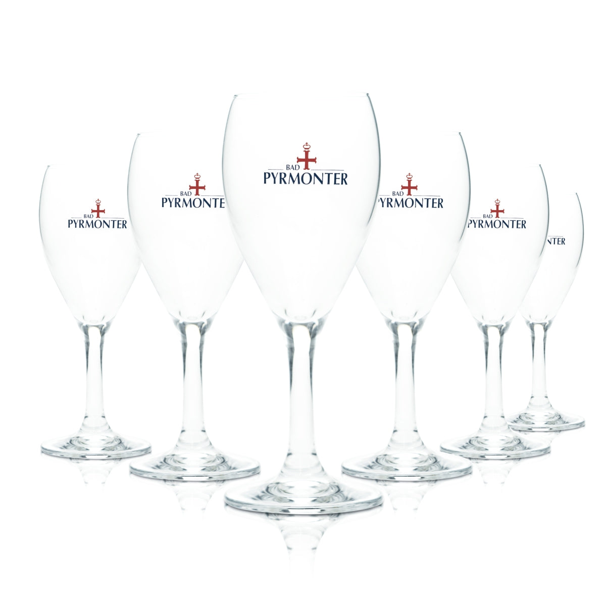 6x Bad Pyrmonter Wasser Glas 0,15l Stil Tulpe Flöte Gläser Mineral Heil Quelle