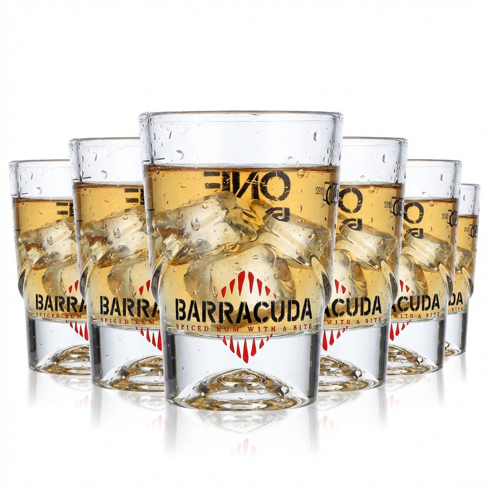 6x Barracuda Rum Glas Shotglas Kurzer Stamper Gläser 4cl Shotglas "One Bite"
