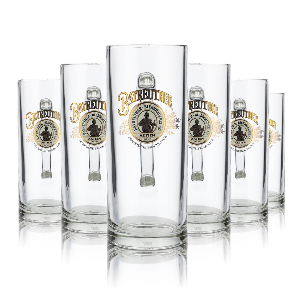 6x Bayreuther Glas 0,5l Bierkrug Humpen Seidel Gläser Set Brauerei Gastro
