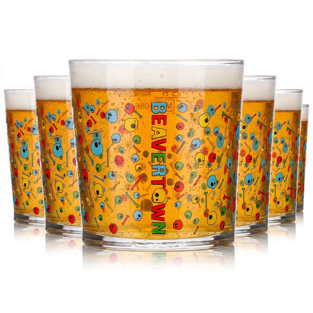 6x Beavertown Bier Glas 0,25l Tumbler bunte Totenköpfe Bormioli Rocco