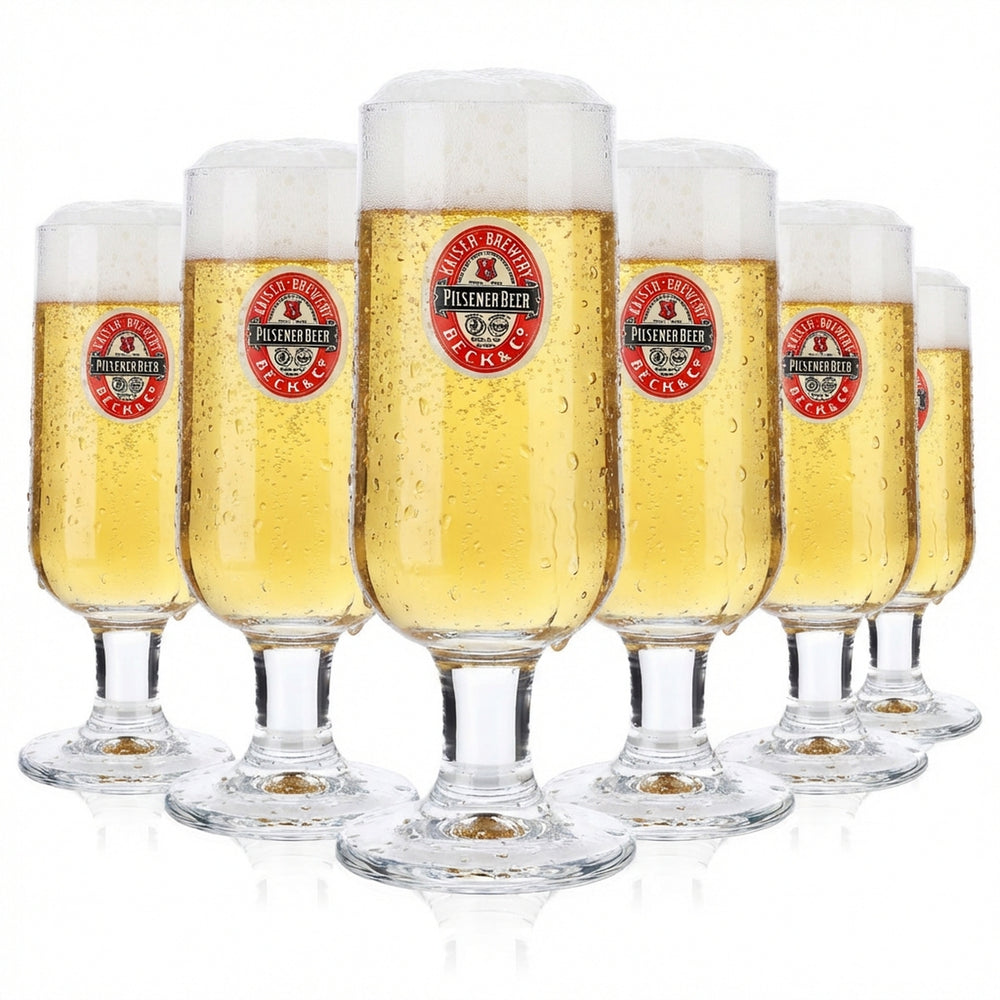 6x Beck’s Biergläser Set 0,3l Pokal, Retro-Logo „Pilsener Beer“ (Ritzenhoff)