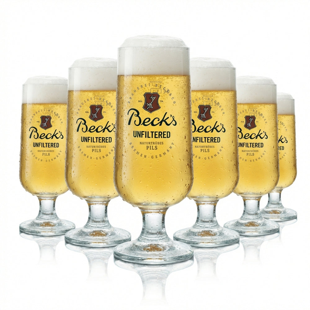 6x Becks Bier Glas 0,5l Pokal Biergläser "Unfiltered"-Edition neu