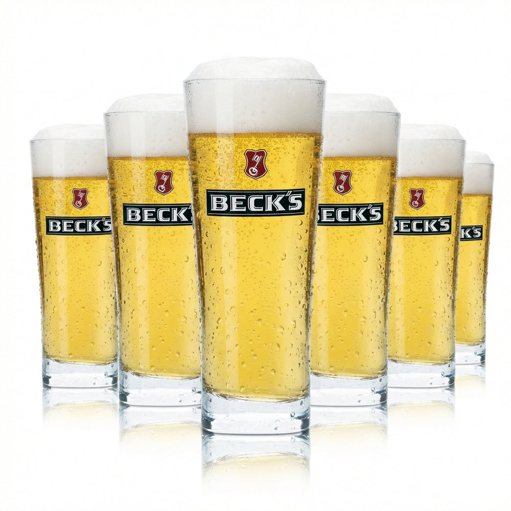 6x Becks Glas 0,4l Kontur Henry Bier Becher Pokal Gläser Geeicht Gastro Beer