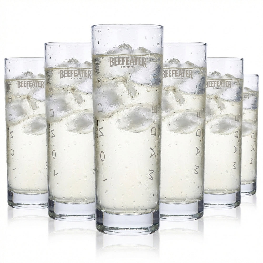 6x Beefeater Gin Glas Gläser 0,3l Longdrinkglas Weißes Logo weiß satiniert