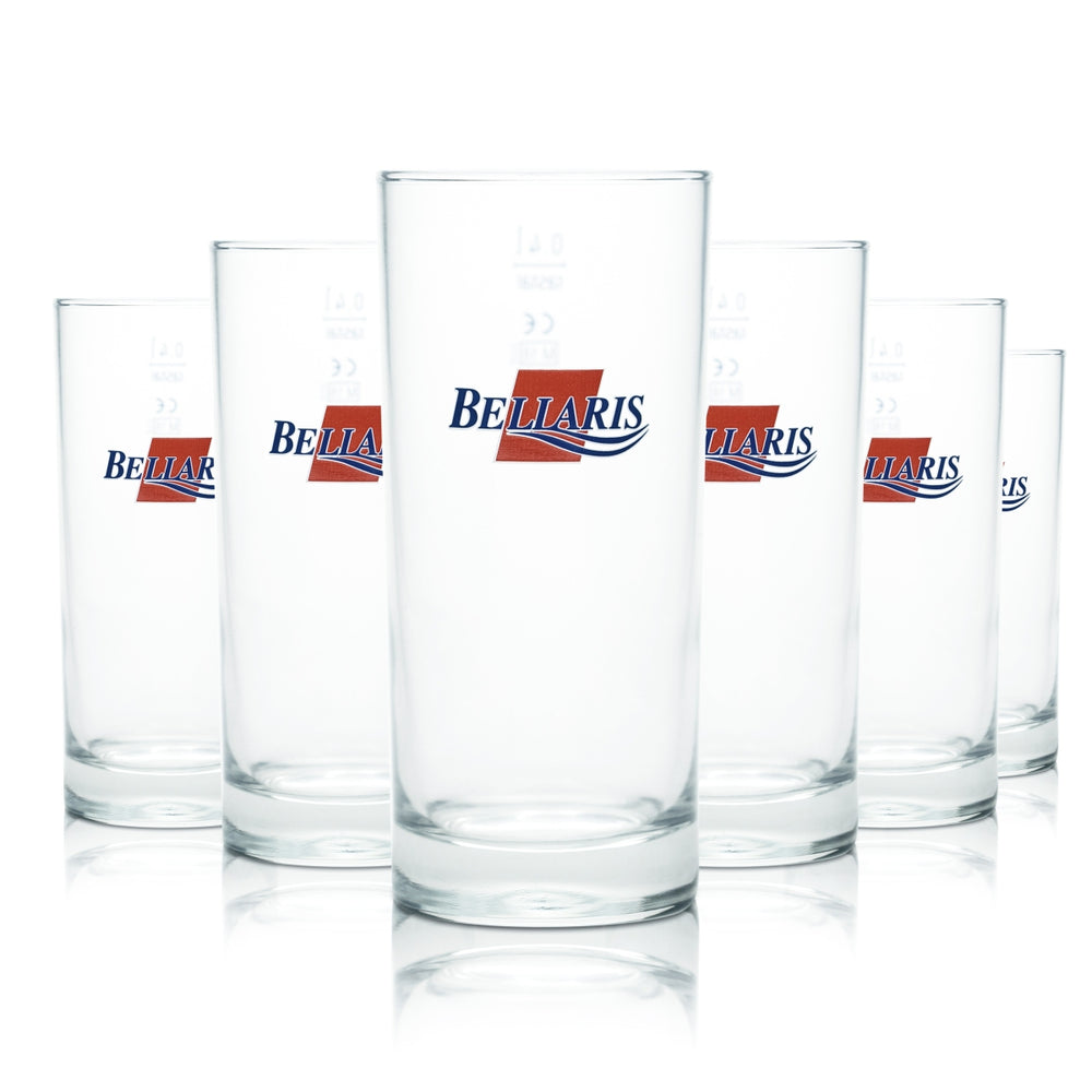 6x Bellaris Glas 0,4l Mineral Wasser Becher Gläser Sprudel Saft Soda Geeicht