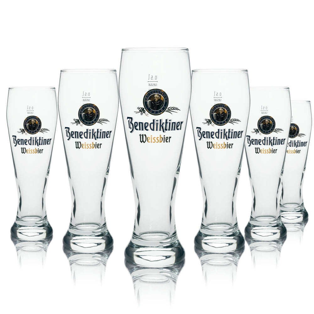 6x Benediktiner Bier Glas Weizen 0,5l Rastal