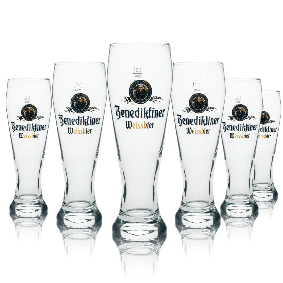 6x Benediktiner Bier Glas Weizen 0,5l Rastal