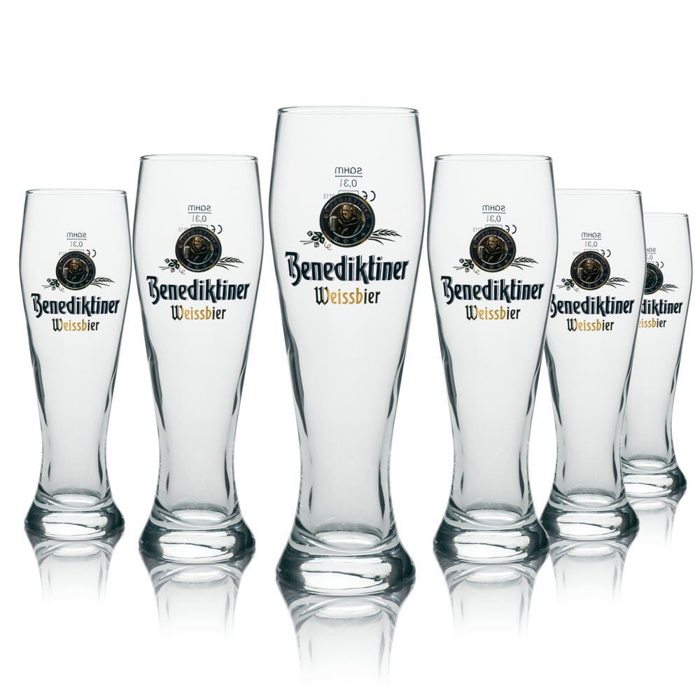 6x Benediktiner Glas 0,3l Weißbier Hefe Kristall Weizen Gläser Gastro Geeicht