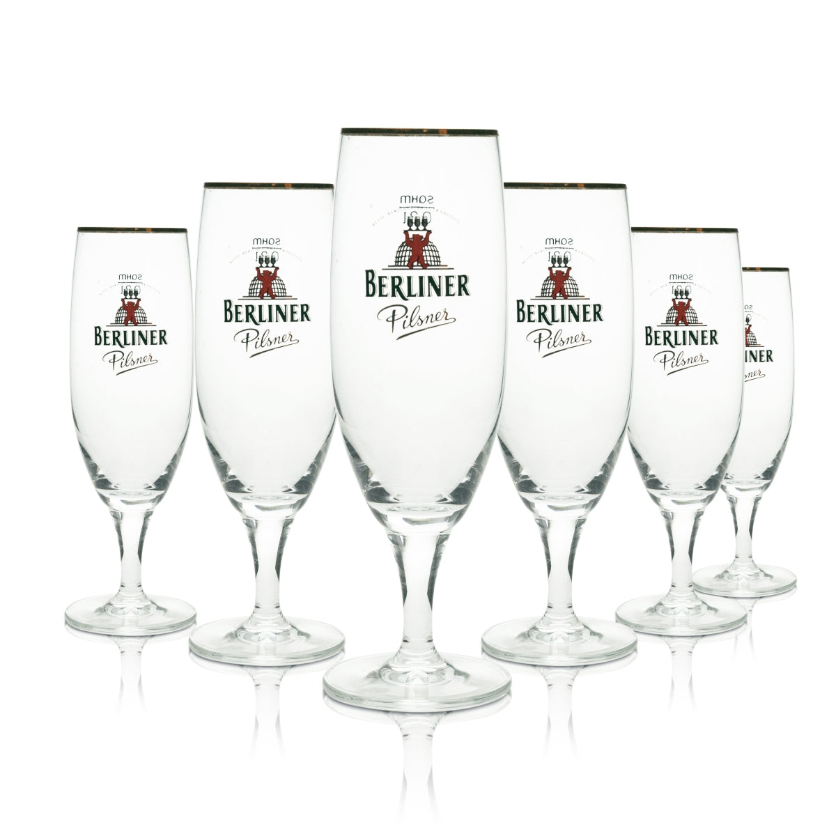 6x Berliner Pilsener Bier Glas Pokal 0,3l Goldrand Logo Gold Sahm