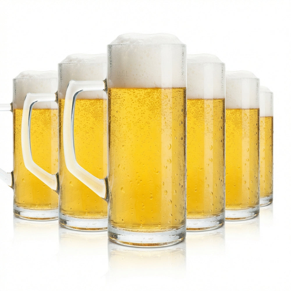 6x Bierkrug 0,5l Glas Seidel "Reno" Borgonovo Marken Gläser Henkel Humpen