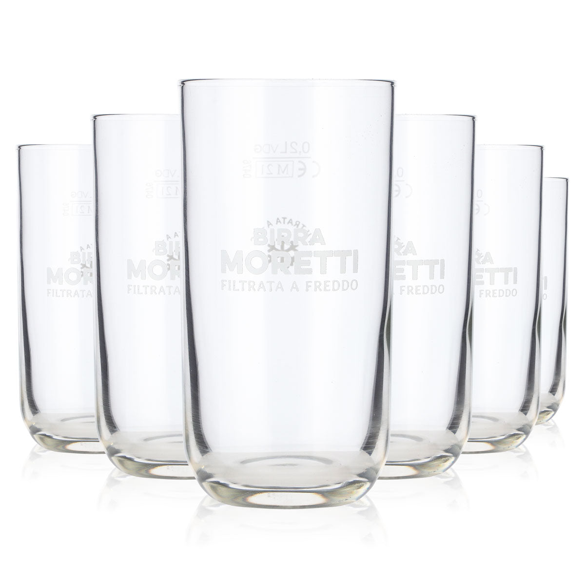 6x Birra Moretti Bier Glas 0,2l Tumbler Weiße Schrift Boden Rund (6er Set)