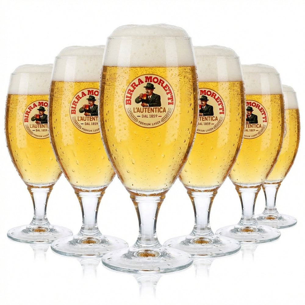 6x Birra Moretti Bier Glas Biergläser 0,4l Pokal bauchige Ausführung