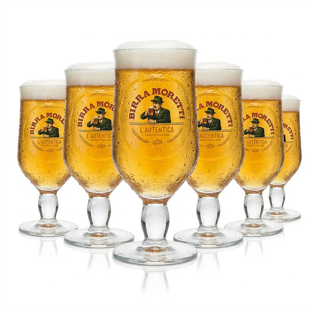 6x Birra Moretti Gas 0,25l Pokalgläser Ricetta Dal 1859 Biertulpe Pils Italien