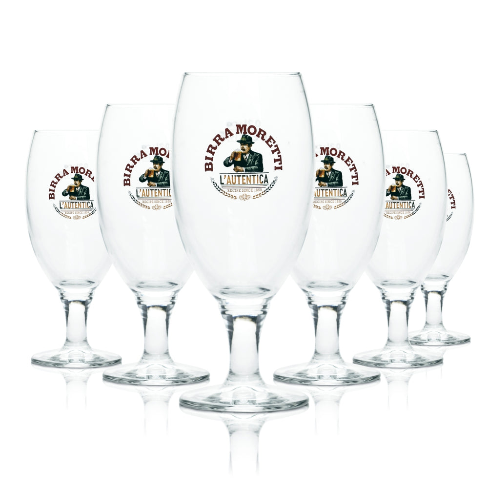 6x Birra Moretti Glas 0,2l Bier Tulpe Pokal Gläser L'Autentica Brauerei Italien