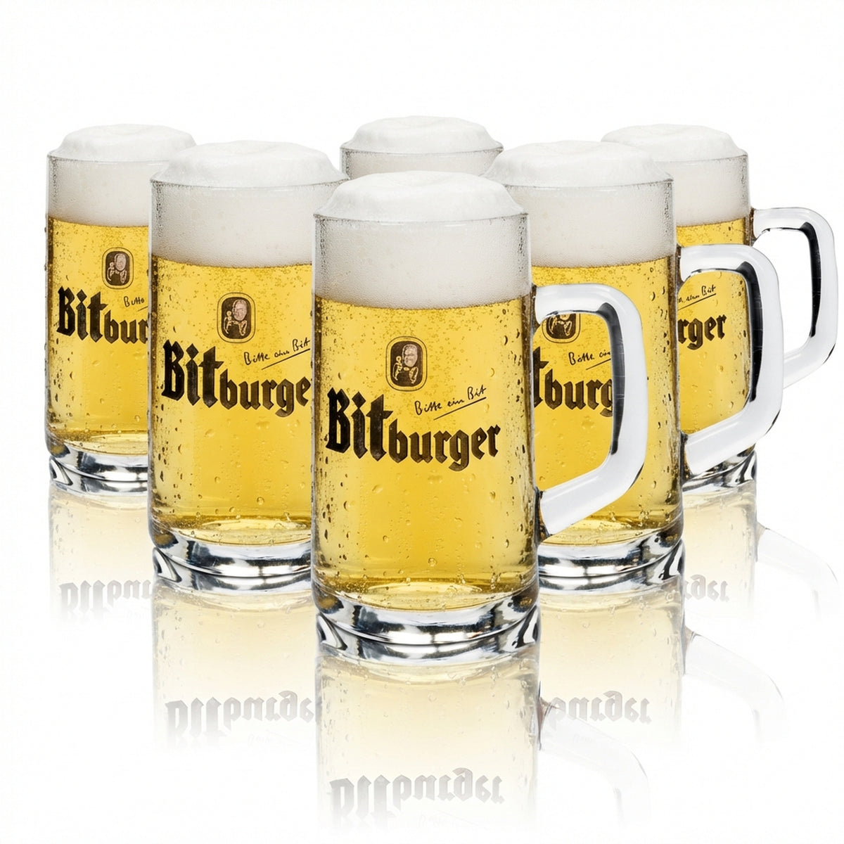 6x Bitburger Bier Glas Humpen Gläser 0,3l Krug Seidel Rastal
