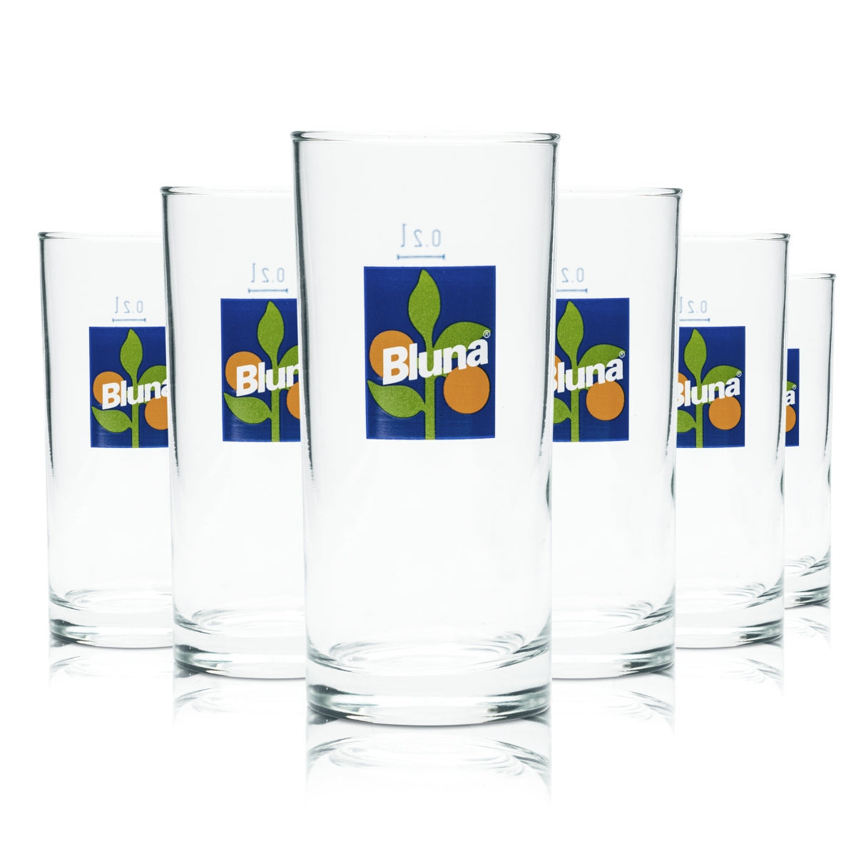 6x Bluna Glas 0,2l Becher Stange Geeicht Gastro Limo Gläser Durstlöscher Cola