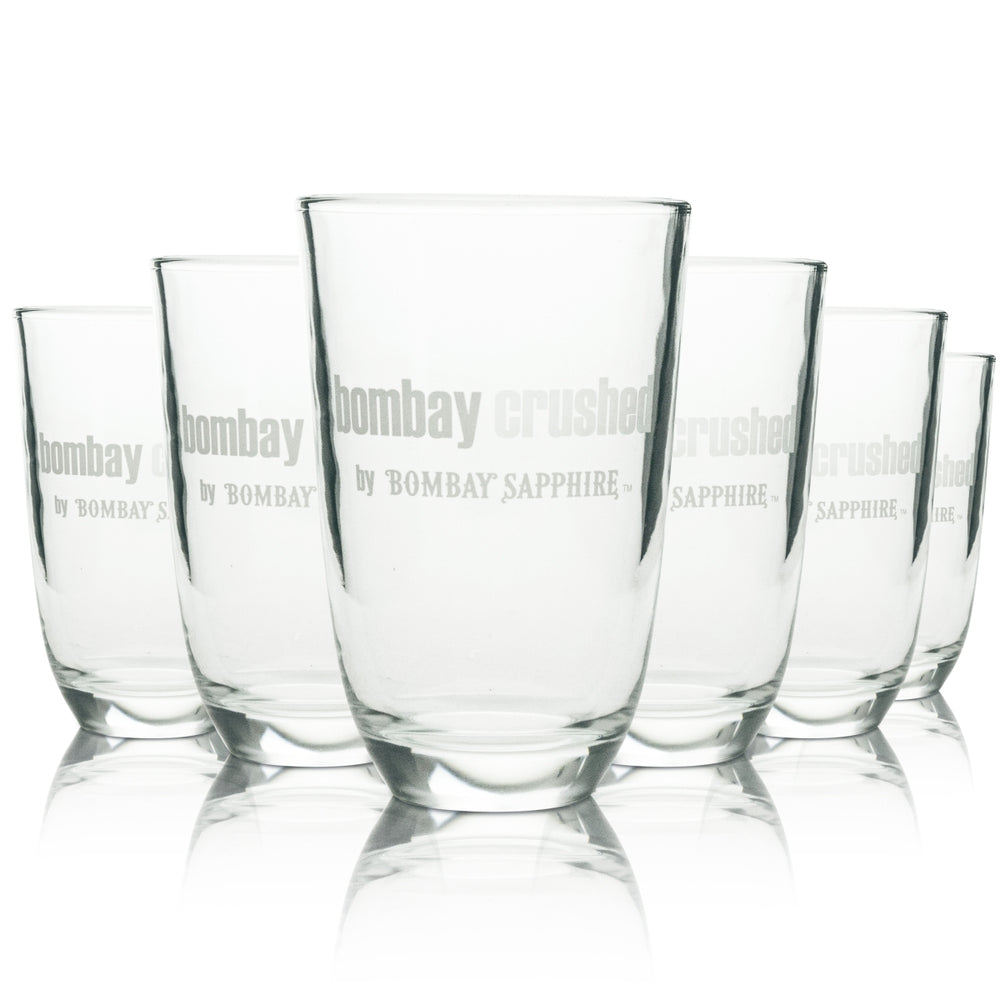 6x Bombay Glas 0,42l Sapphire Gin Tonic Tumbler Becher Gläser Crushed Edition