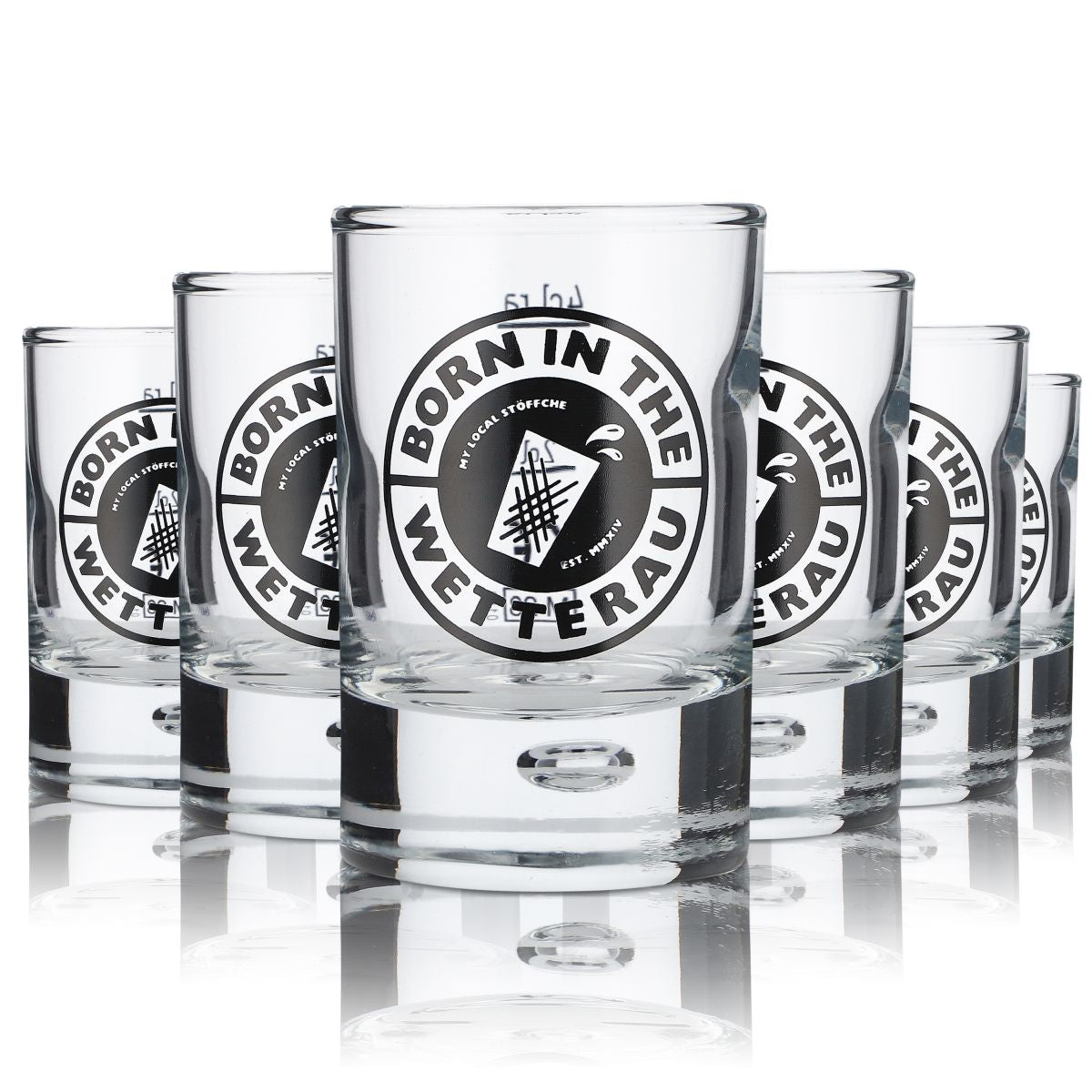 6x Born in the Wetterau Glas 4cl Schnapsglas Kurze Stamper Gläser Set Gastro