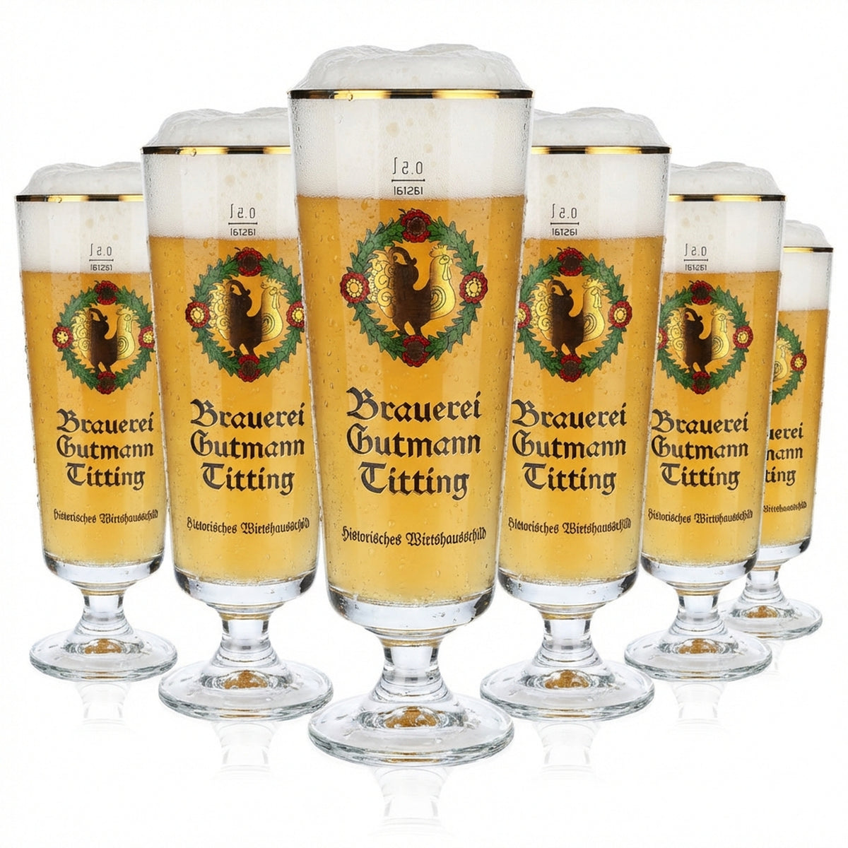 6x Brauerei Gutmann Titting Bier Glas 0,5l Bierpokal Hahn Rastal Brauerstutzen