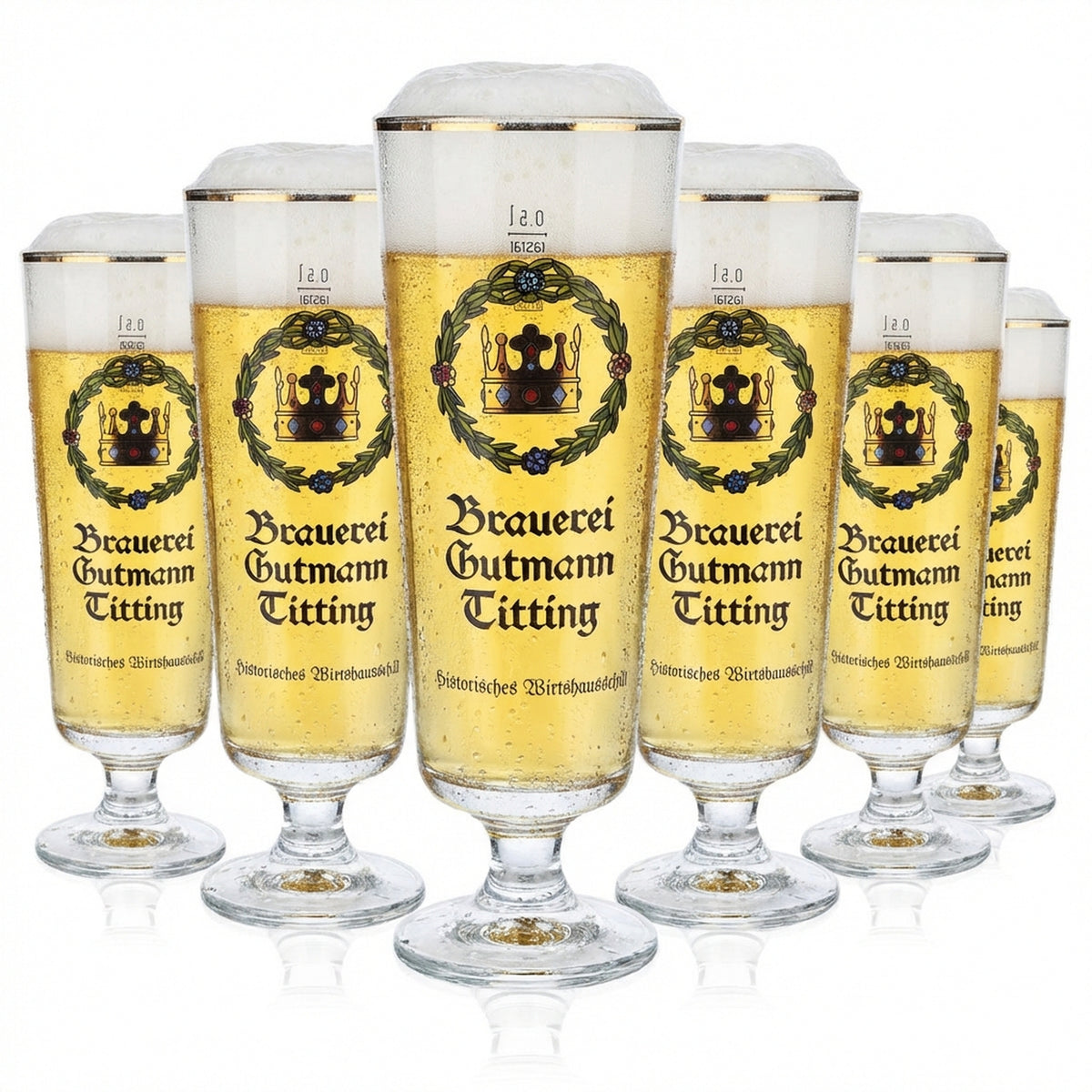 6x Brauerei Gutmann Titting Bier Glas 0,5l Bierpokal Krone Brauerstutzen