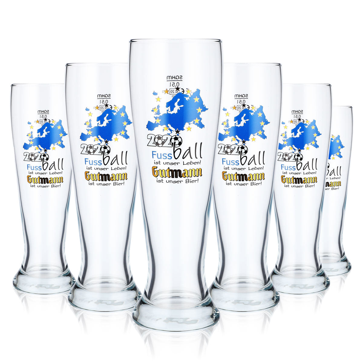 6x Brauerei Gutmann Titting Bier Glas 0,5l Weißbierglas Fussball 2020