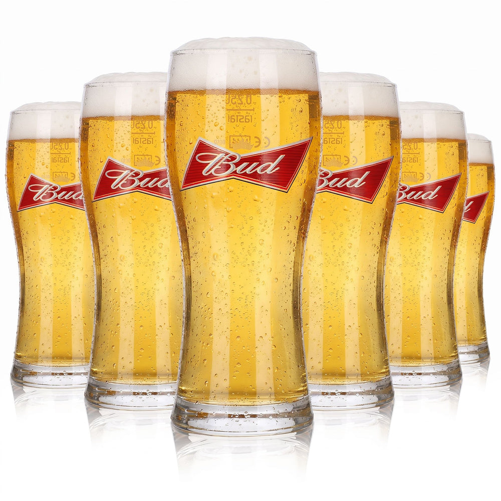 6x Budweiser Bier Glas 0,25l Longdrink Willi Becher Rotes Logo Rastal