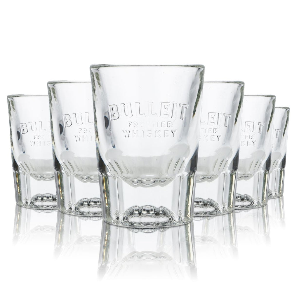 6x Bulleit Frontier Glas 5cl Whisky Stamper Kurze Schnaps Gläser Set Kneipe Bar