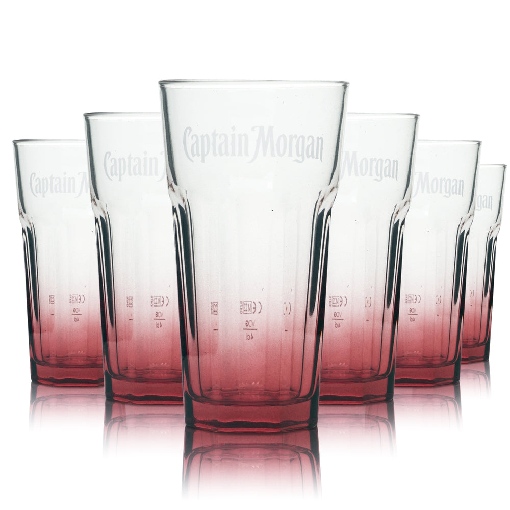 6x Captain Morgan Glas 0,34l Tumbler Longdrink Cocktail Gläser Kontur Rottönung