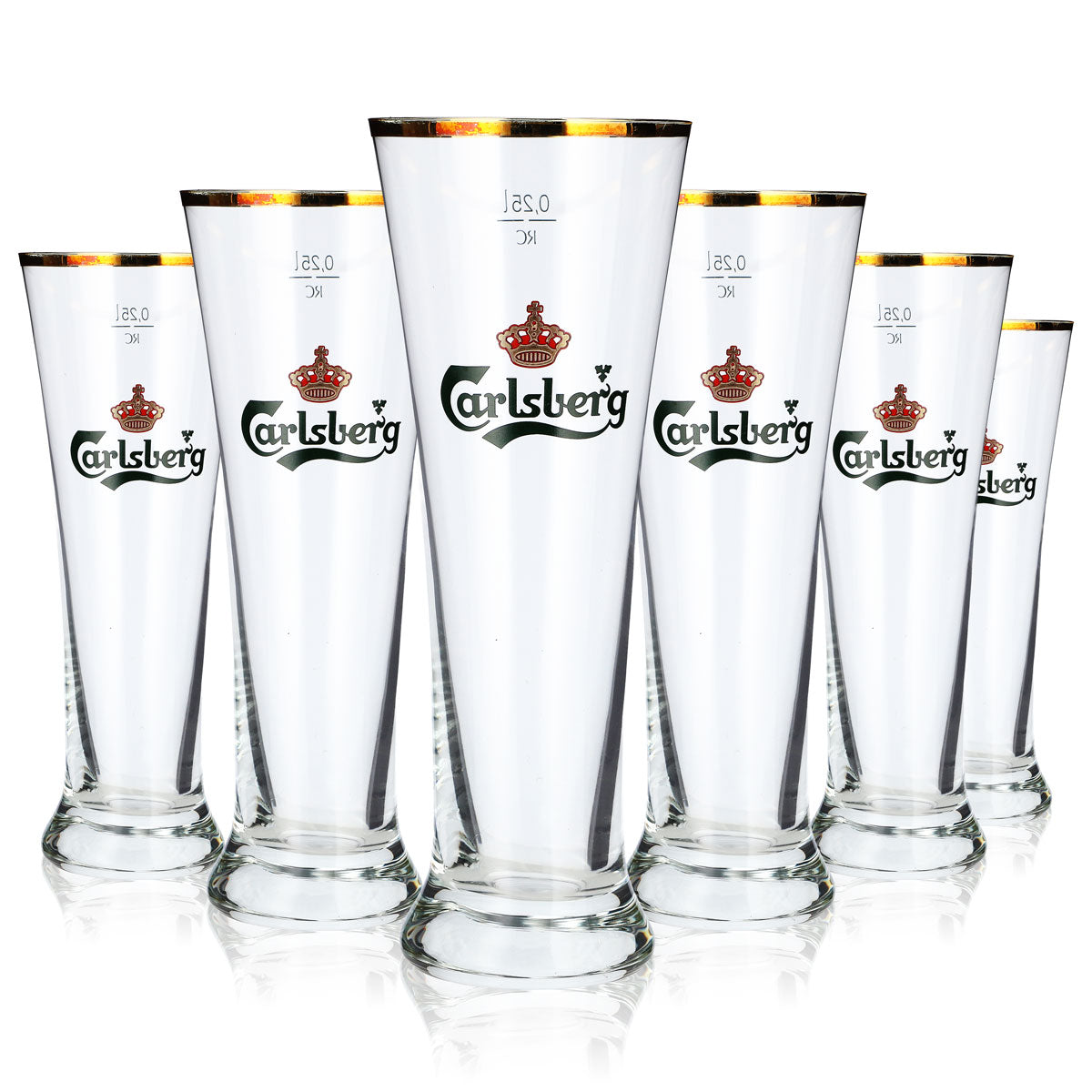 6x Carlsberg Bier Glas 0,25l Pokal Tulpe Goldrand Bierglas Pokalglas (6er Set)