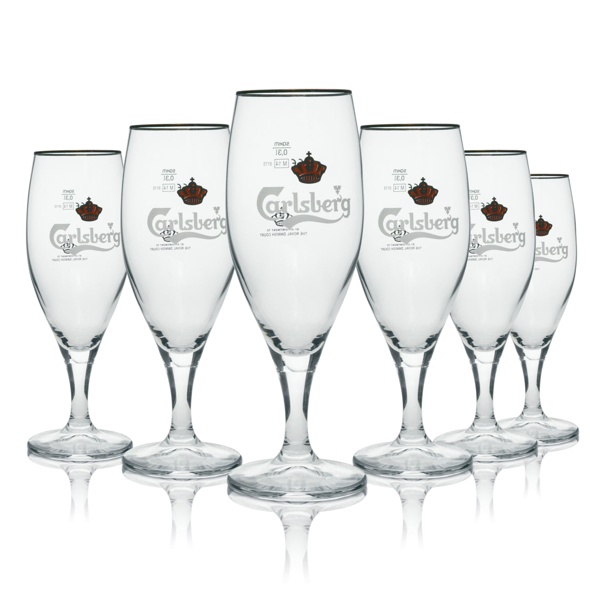 6x Carlsberg Bier Glas Pokal 0,3l Goldrand Sahm