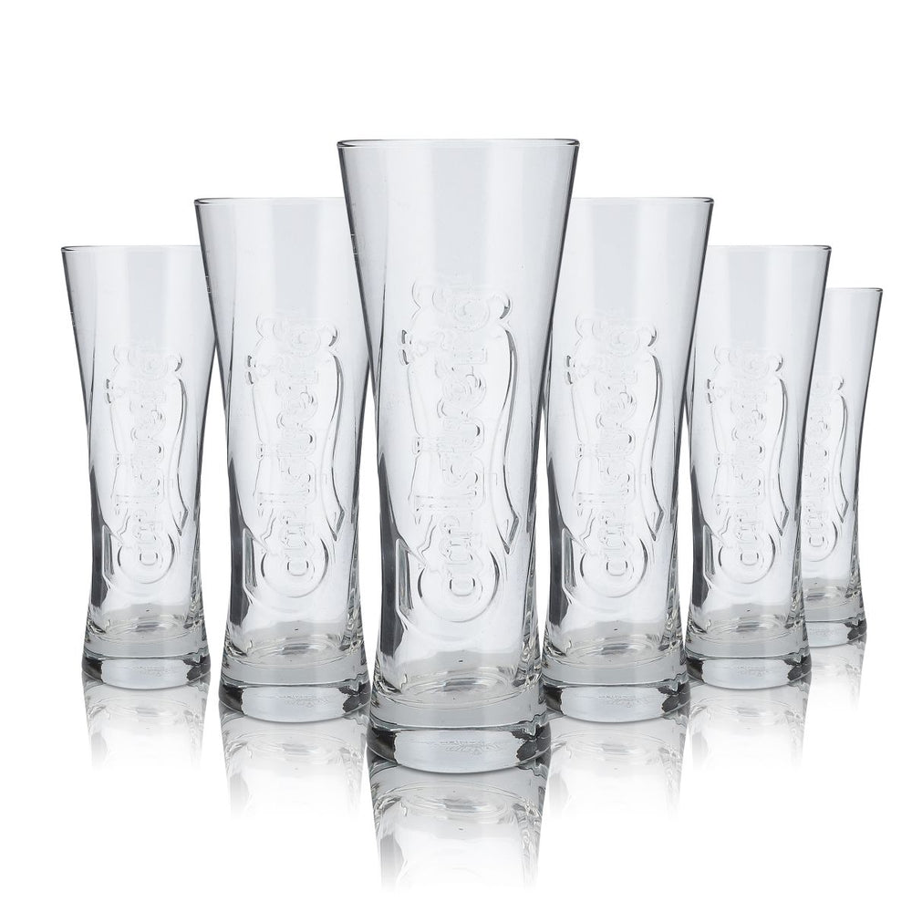 6x Carlsberg Glas 0,3l Bierglas Pokal Konturglas Pils Gläser Set Brauerei Eiche