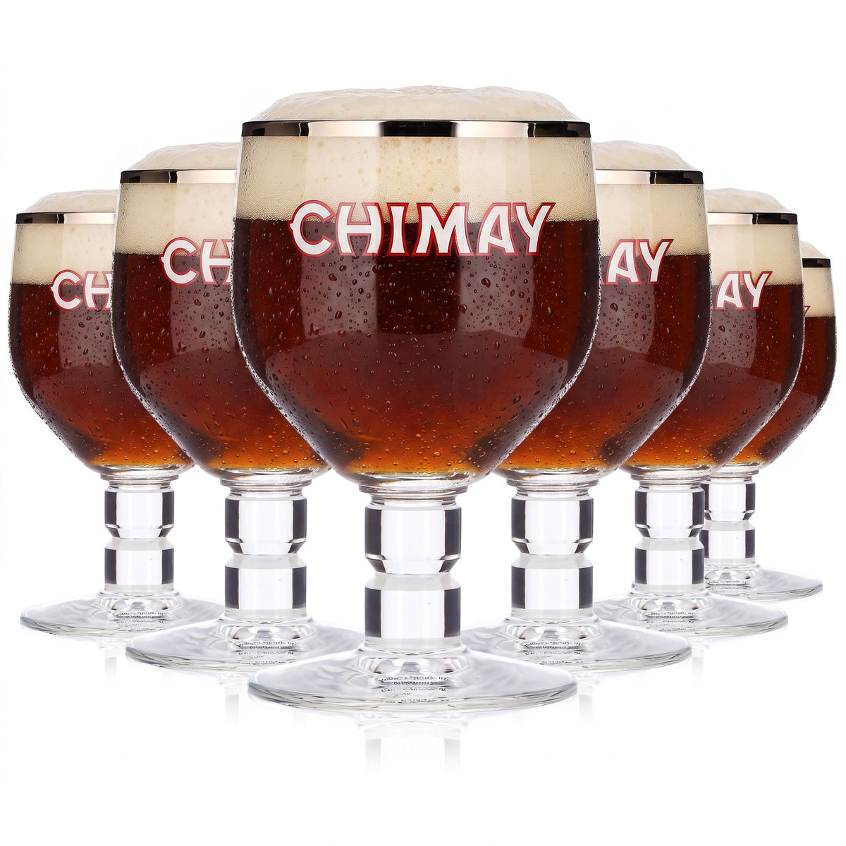 6x Chimay Bier Glas 0,18l Pokal Silberrand Belgien