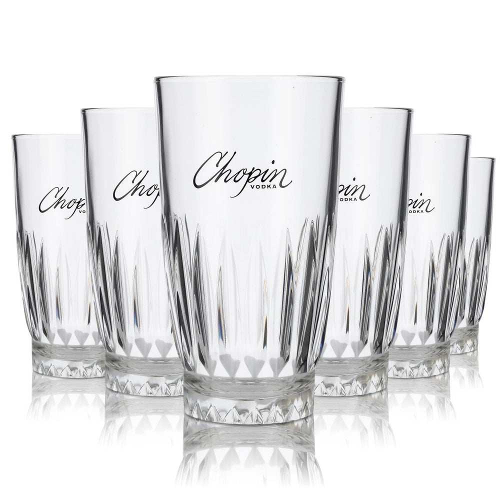 6x Chopin Glas 0,355l Highball Longdrink Cocktail Gläser Set Relief Konturglas