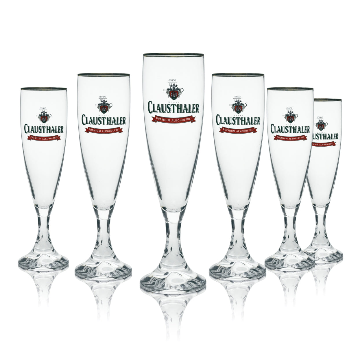 6x Clausthaler Bier Glas Pokal Premium Alkoholfrei 0,3l Goldrand