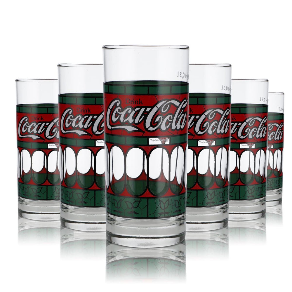 6x Coca Cola Glas 0,3l Tiffany Glas 80er Jahre Sonderedition Gläser Set Sammler