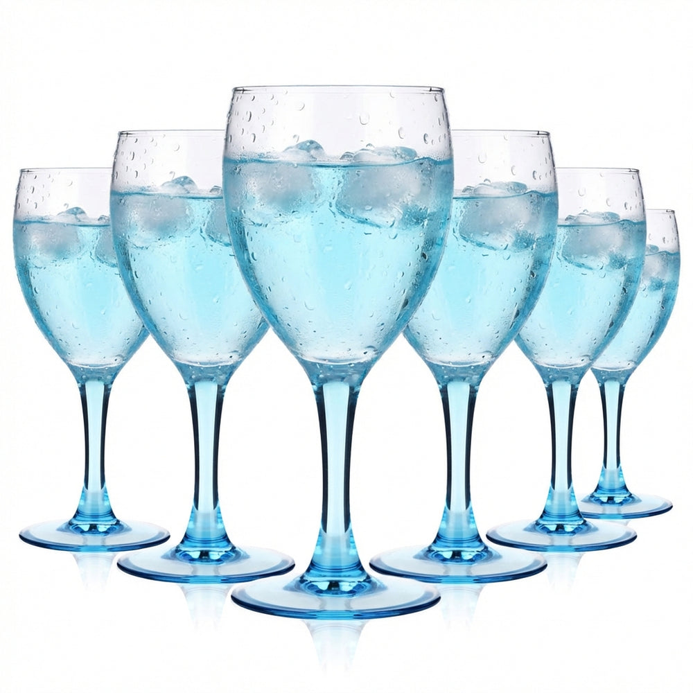 6x Cool Blue Wasser Glas Gläser 0,19l Wassergläser Kelch Blauer Fuß