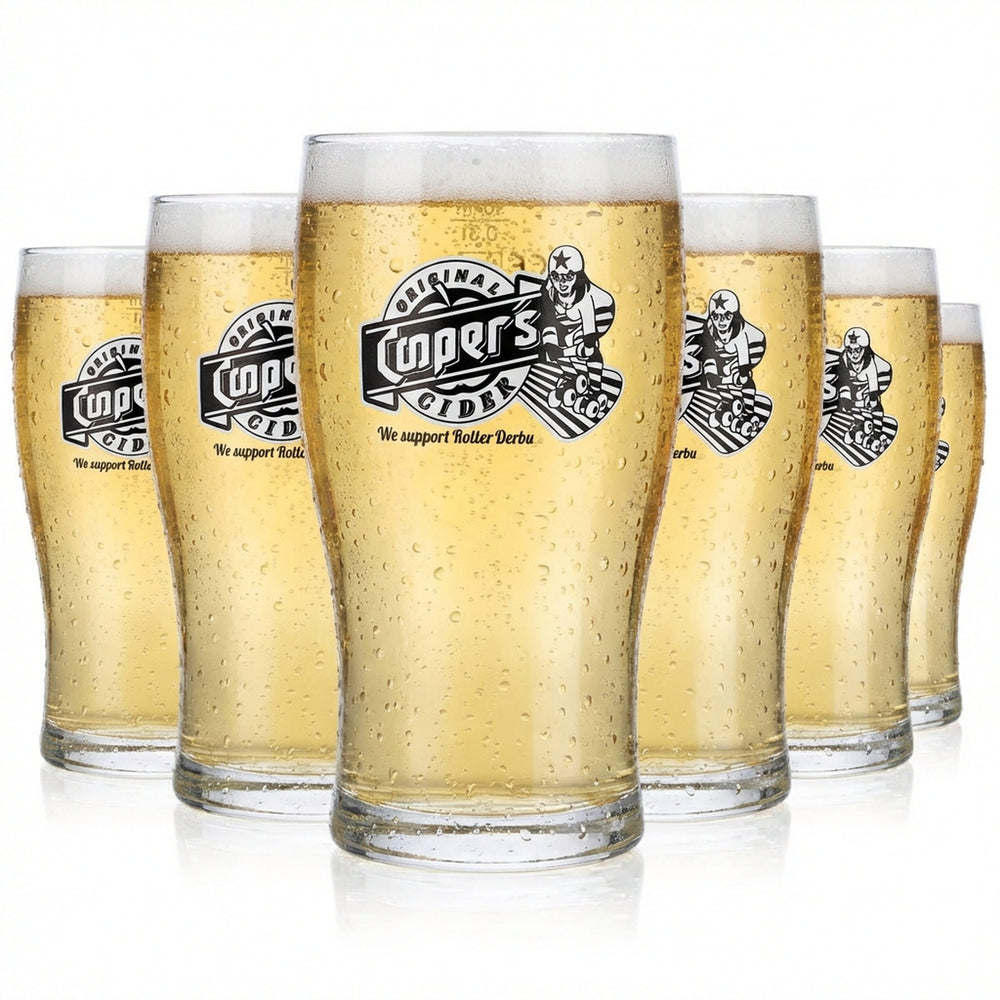 6x Coopers Cider Glas 0,3l Becher Ciderglas"We support Roller Derby" Tulip