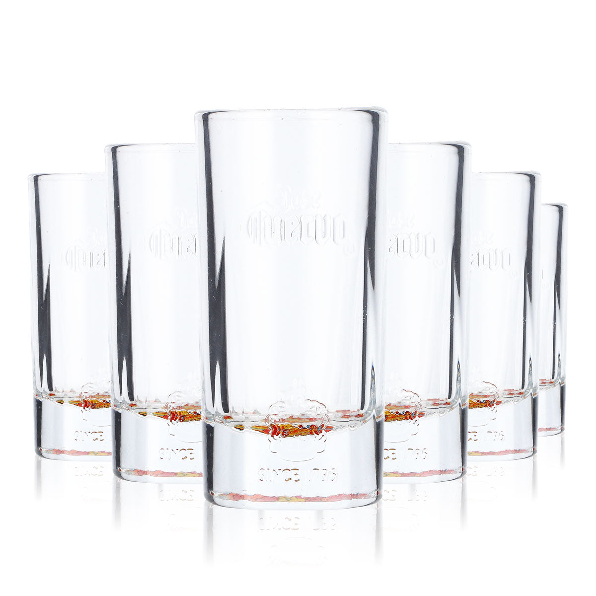 6x Cuervo Jose Tequila Glas Stamper 4cl Shotgllas Bunter Boden Wiva