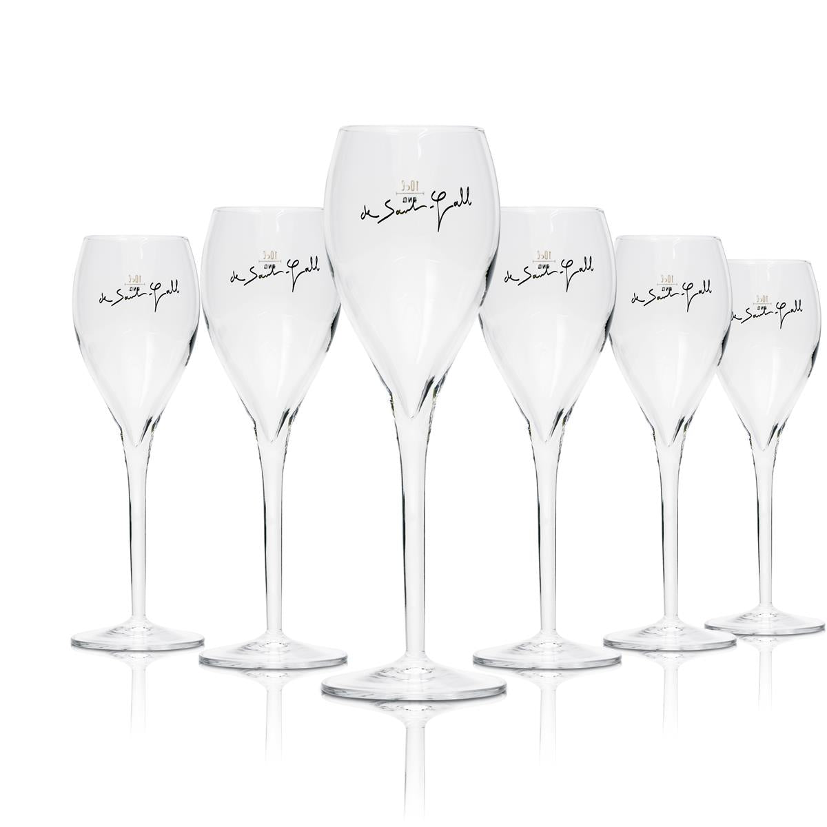 6x De Saint Gall Champagner Glas Flöte mit gold Schrift