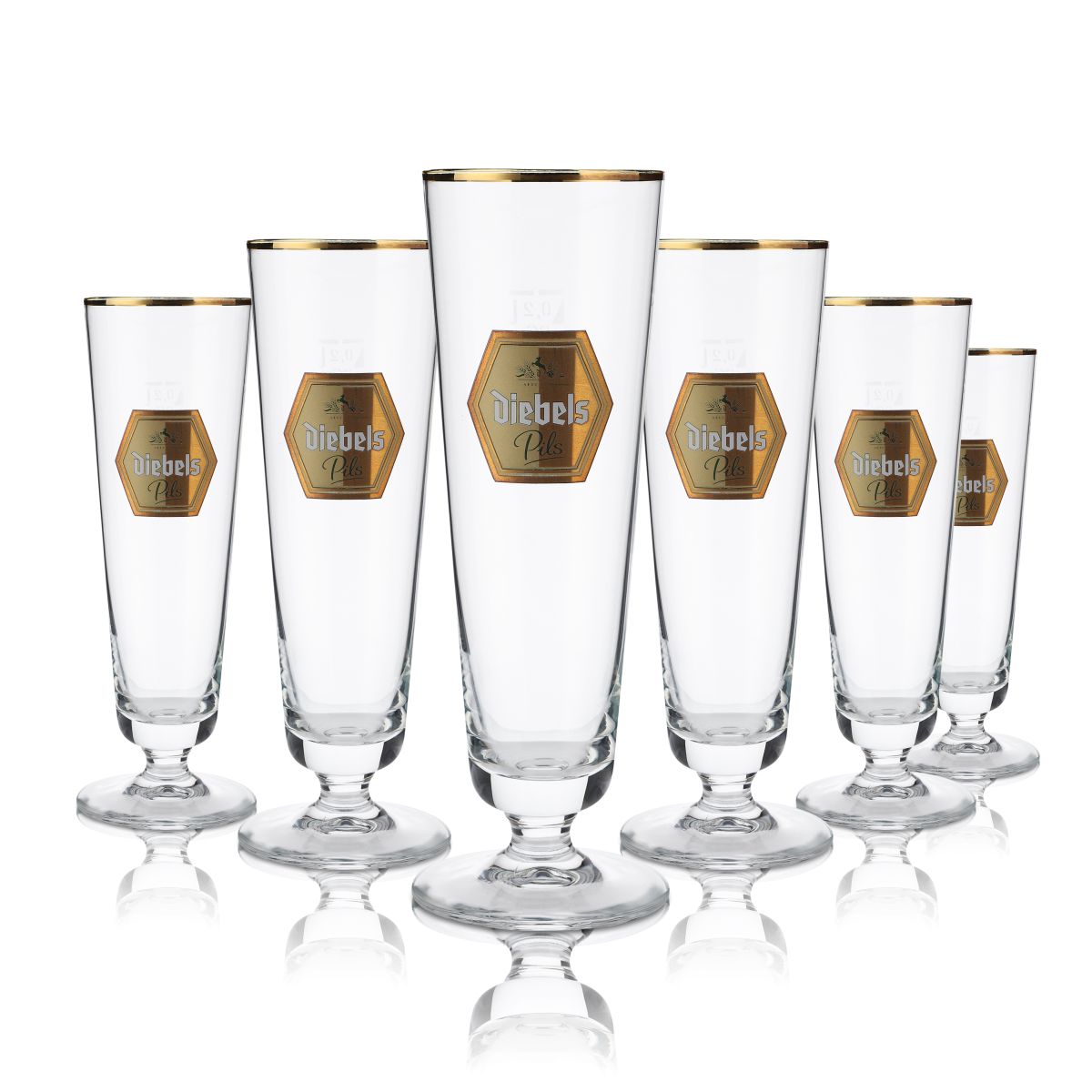 6x Diebels Bierglas 0,2l Pokalglas Pilstulpe Goldrand Gläser Set Brauerei Gastro