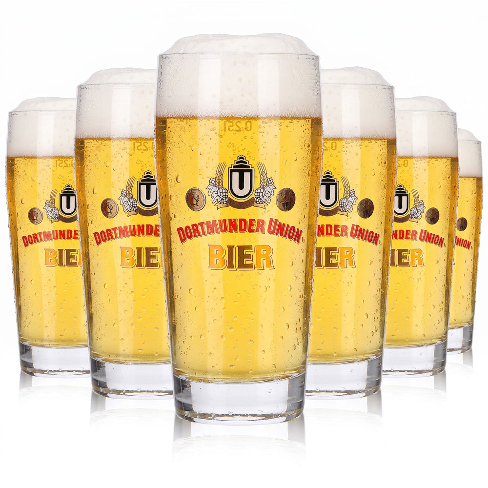 6x Dortmunder Union Bier Glas 0,25l Willi Becher Roter Schriftzug (6er Set)