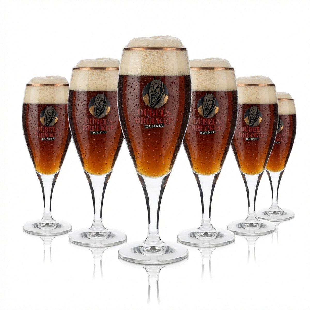 6x Dübelsbrücker Dunkel Bier Bierglas Gläser Pokalglas 0,3l Opal Goldrand